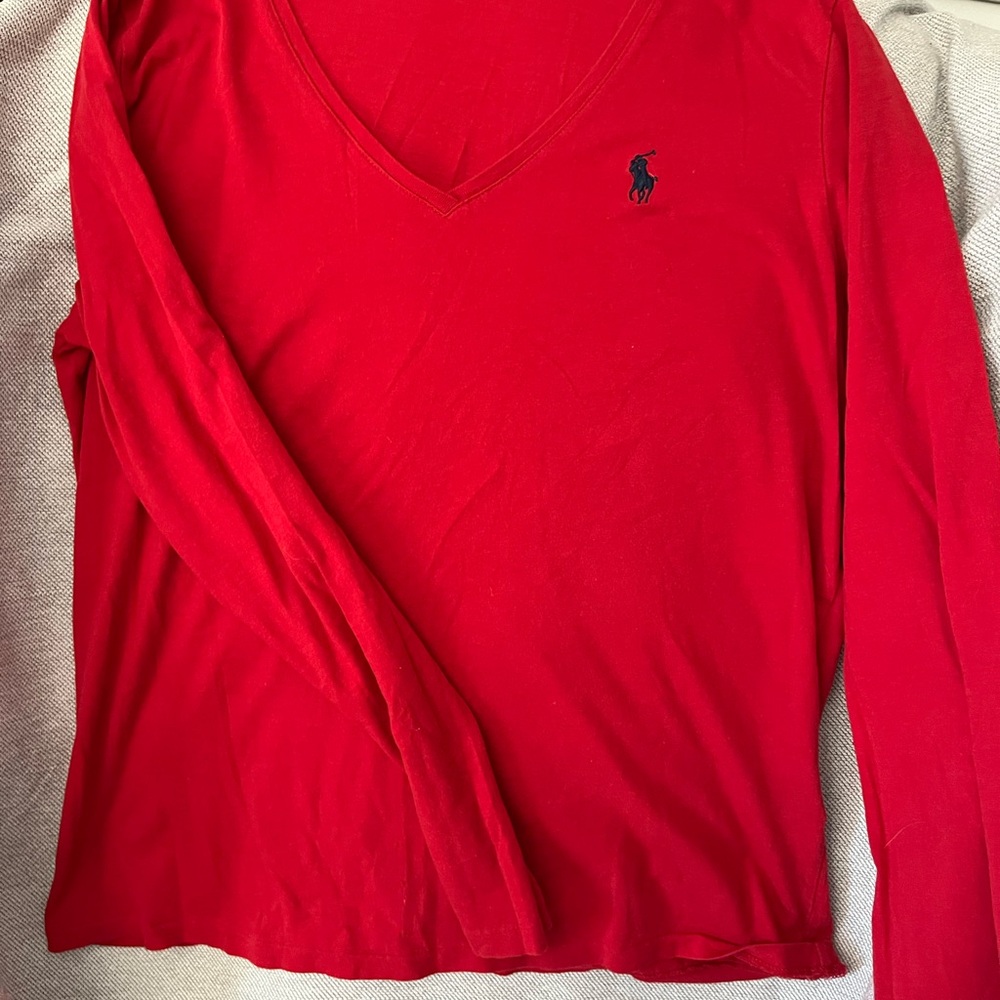 Ralph Lauren Women's Red V-Neck Top